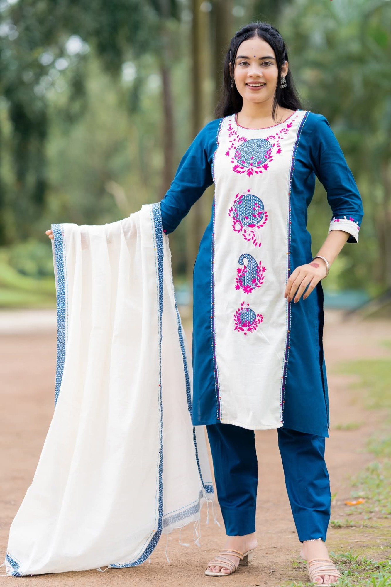 white blue three piece